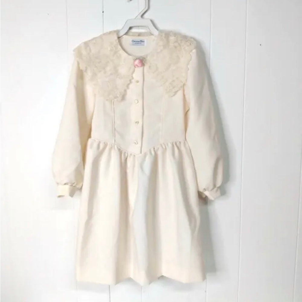 Christian Dior Jeunesse Girls 7/8 (?) Cream Victorian Style Dress Vintage 1980s